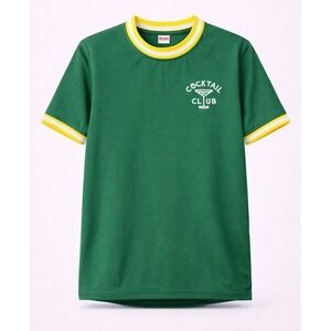 Vintage Cocktail Club Green Shirt Large Ribbed Collar Sleeve Retro Casual Tee